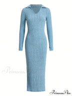 Solid Ribbed Knit Split Thigh Dress image 8