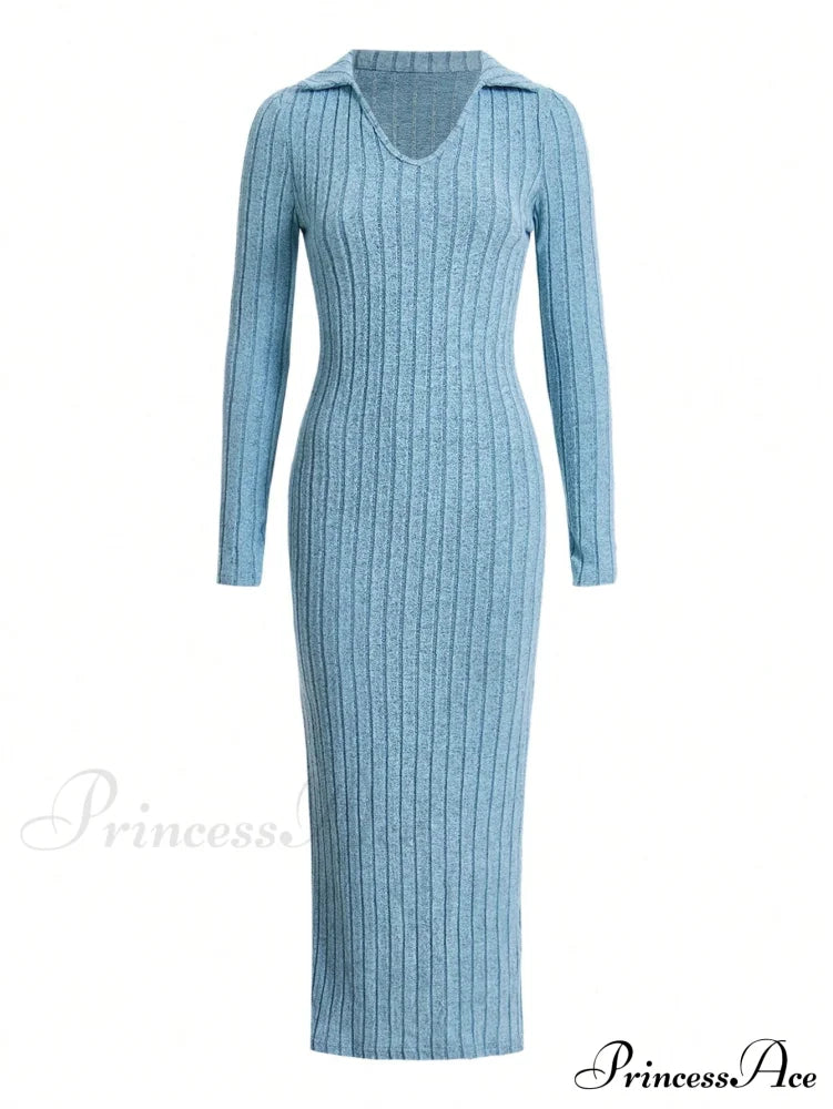 Solid Ribbed Knit Split Thigh Dress image 8