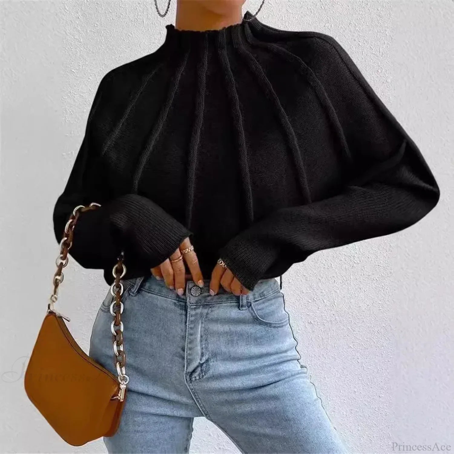 Solid Round Neck Batball Sleeve Loose Sweater image 3