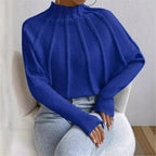 Solid Round Neck Batball Sleeve Loose Sweater image 4