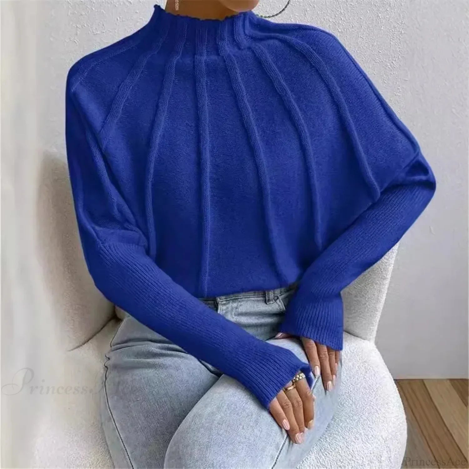 Solid Round Neck Batball Sleeve Loose Sweater image 4