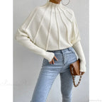 Solid Round Neck Batball Sleeve Loose Sweater image 5