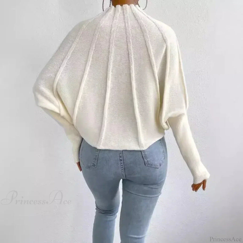 Solid Round Neck Batball Sleeve Loose Sweater image 2
