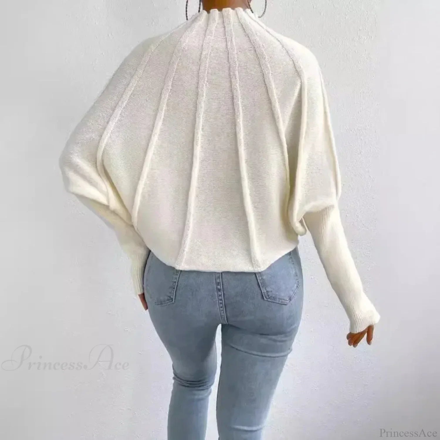 Solid Round Neck Batball Sleeve Loose Sweater image 2