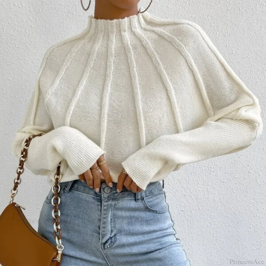 Solid Round Neck Batball Sleeve Loose Sweater image 1