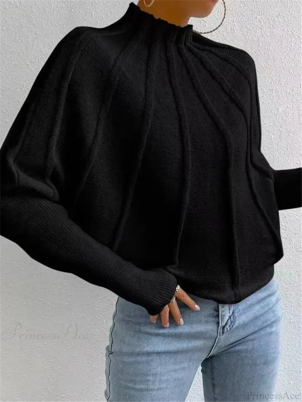 Solid Round Neck Batball Sleeve Loose Sweater image 8