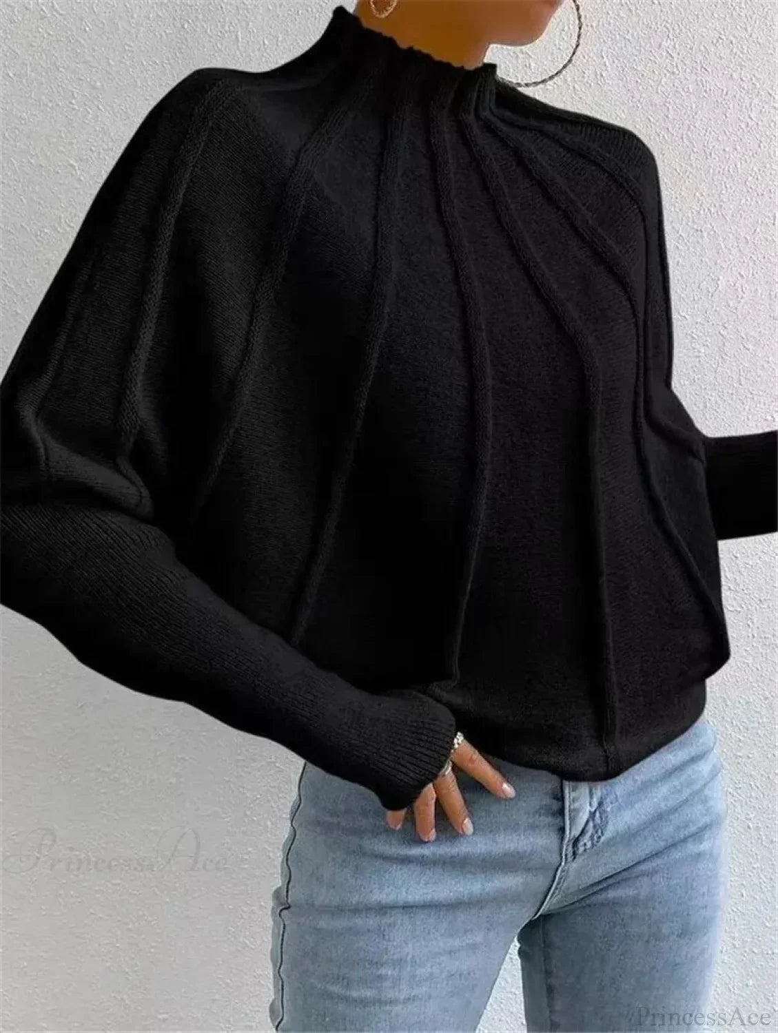 Solid Round Neck Batball Sleeve Loose Sweater image 8