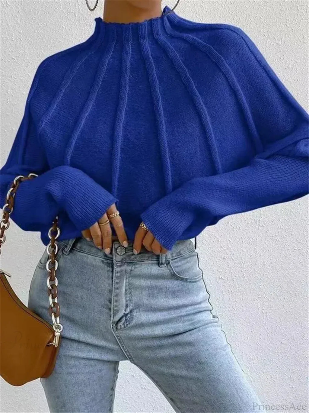 Solid Round Neck Batball Sleeve Loose Sweater image 9