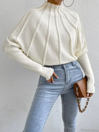 Solid Round Neck Batball Sleeve Loose Sweater image 7