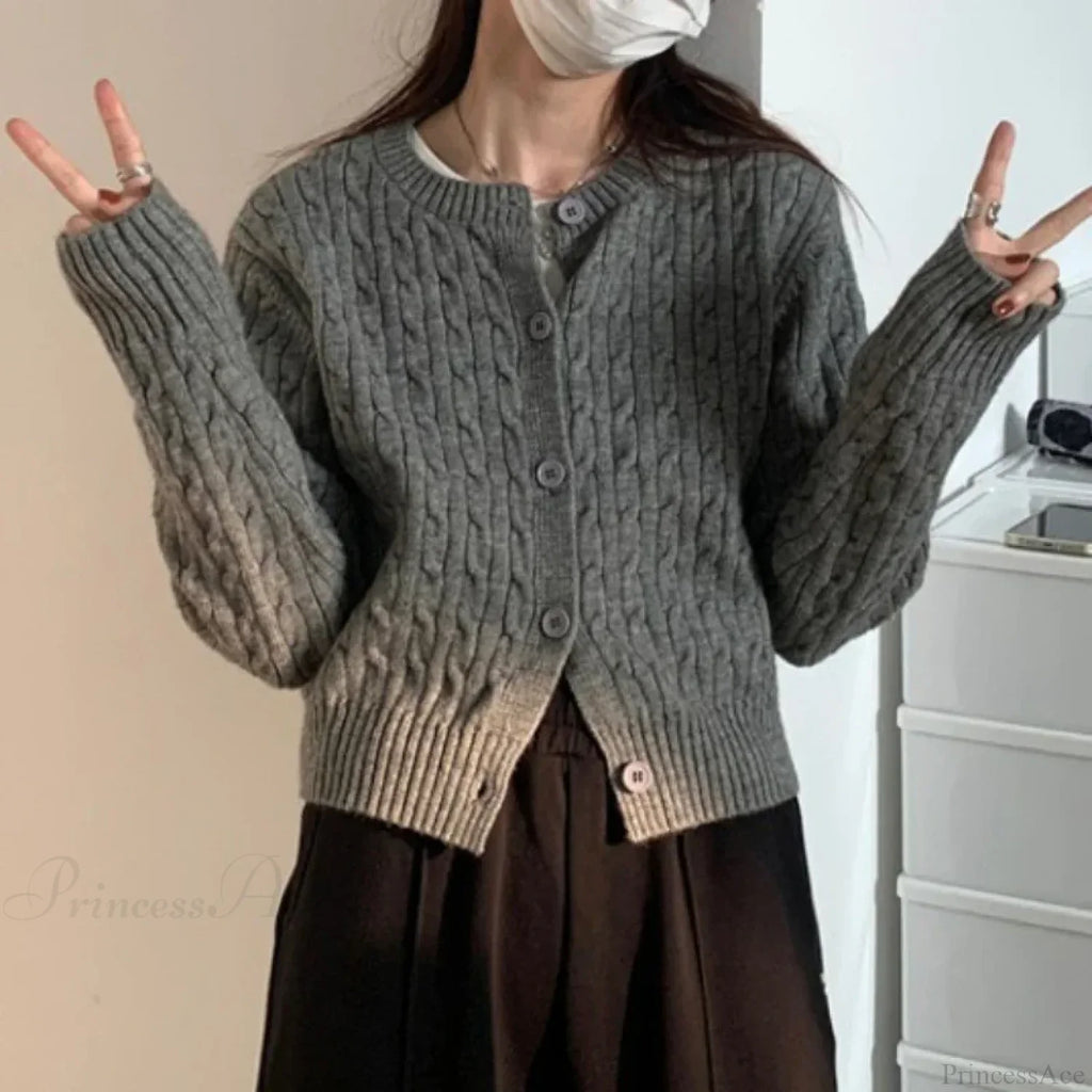 Solid Round Neck Single Breasted 2000s Style Knit Cardigan image 4