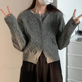 Solid Round Neck Single Breasted 2000s Style Knit Cardigan image 4