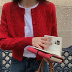 Solid Round Neck Single Breasted 2000s Style Knit Cardigan image 1