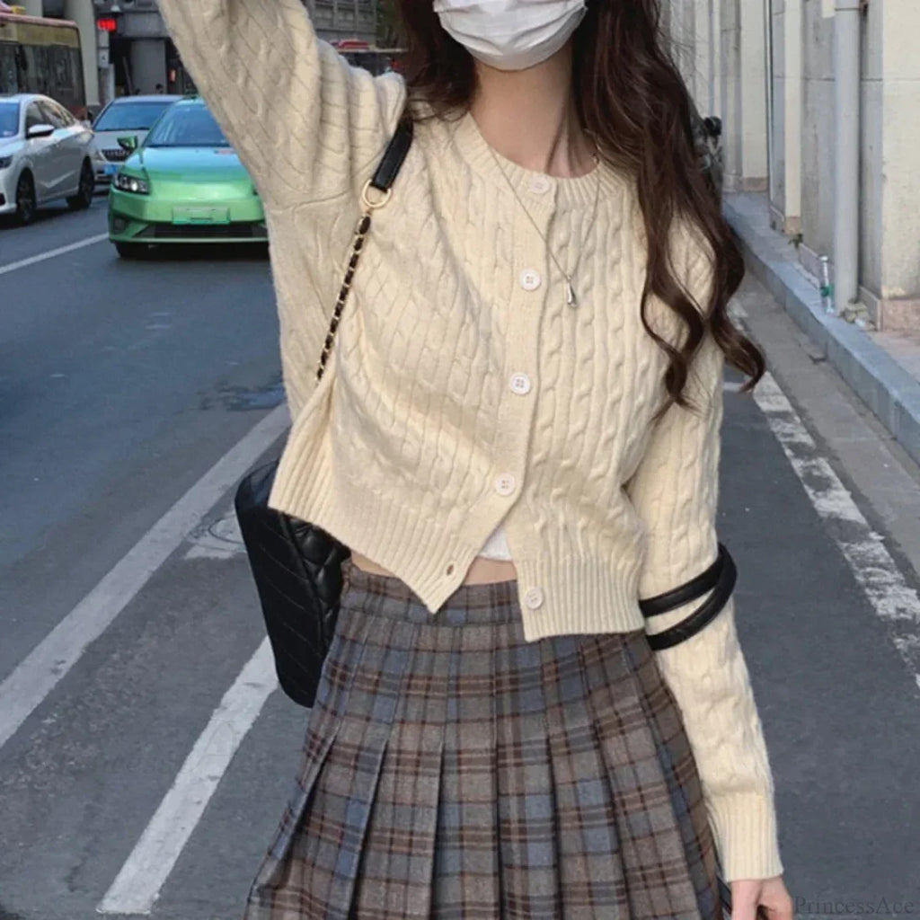 Solid Round Neck Single Breasted 2000s Style Knit Cardigan image 5