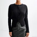 Solid Round Neck Single Breasted Y2K Style Knit Cardigan image 3