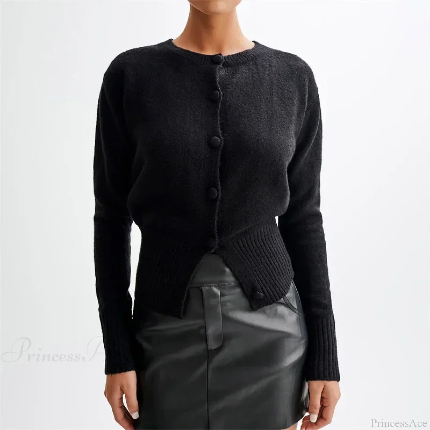 Solid Round Neck Single Breasted Y2K Style Knit Cardigan image 3