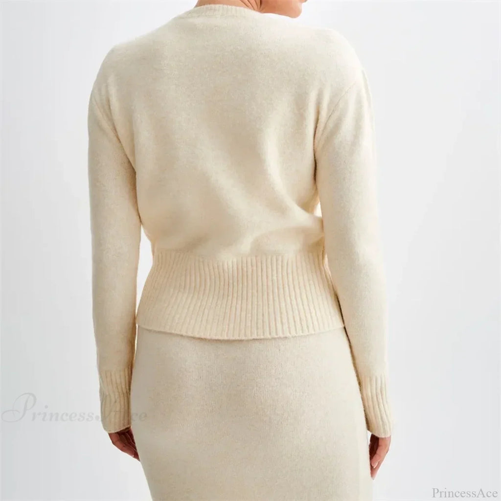 Solid Round Neck Single Breasted Y2K Style Knit Cardigan image 6