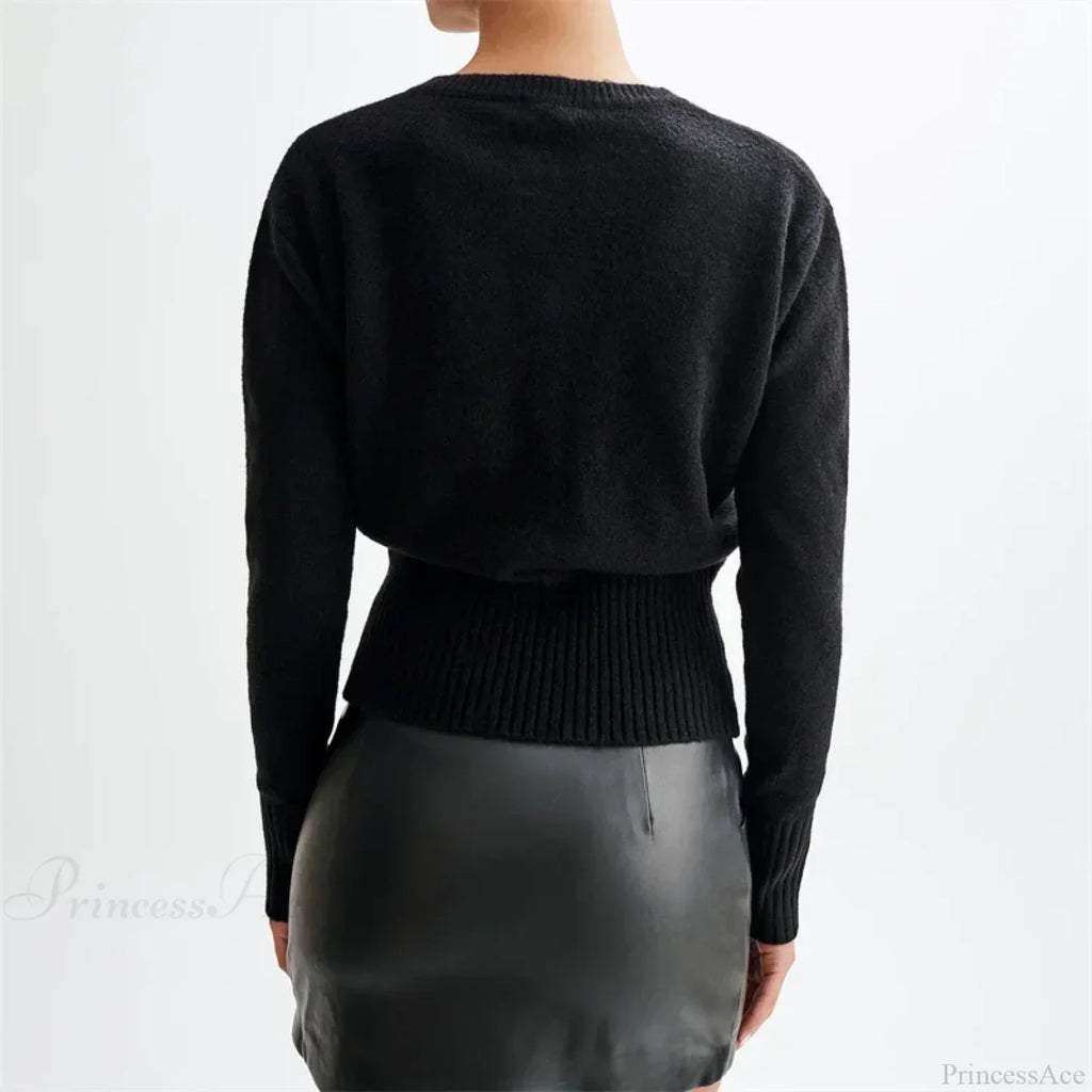 Solid Round Neck Single Breasted Y2K Style Knit Cardigan image 4