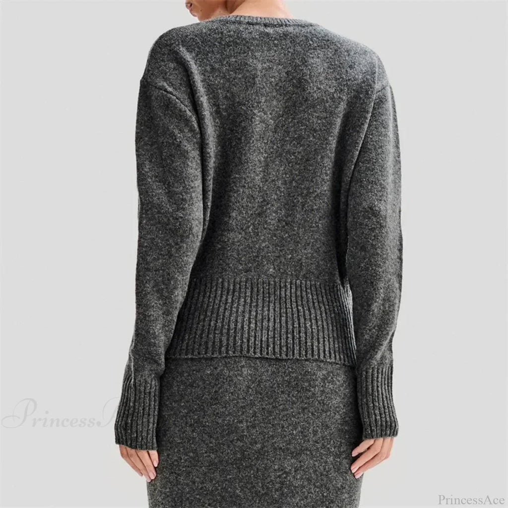 Solid Round Neck Single Breasted Y2K Style Knit Cardigan image 2