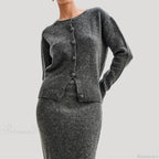 Solid Round Neck Single Breasted Y2K Style Knit Cardigan image 1