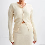 Solid Round Neck Single Breasted Y2K Style Knit Cardigan image 5