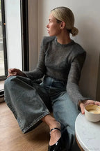 Solid Round Neck Thin Bodycon Sweater image 1