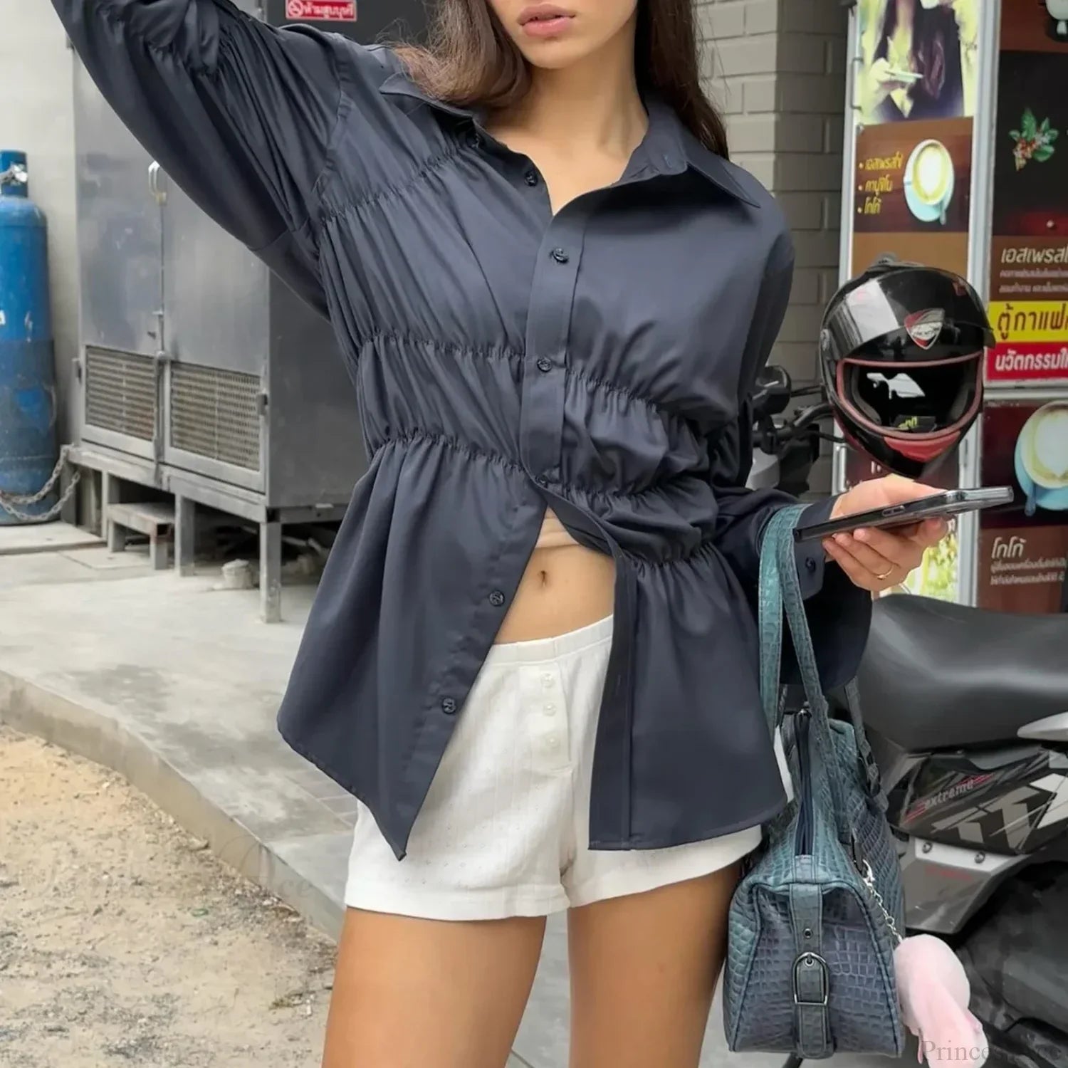 Solid Scrunched Collar Blouse image 1