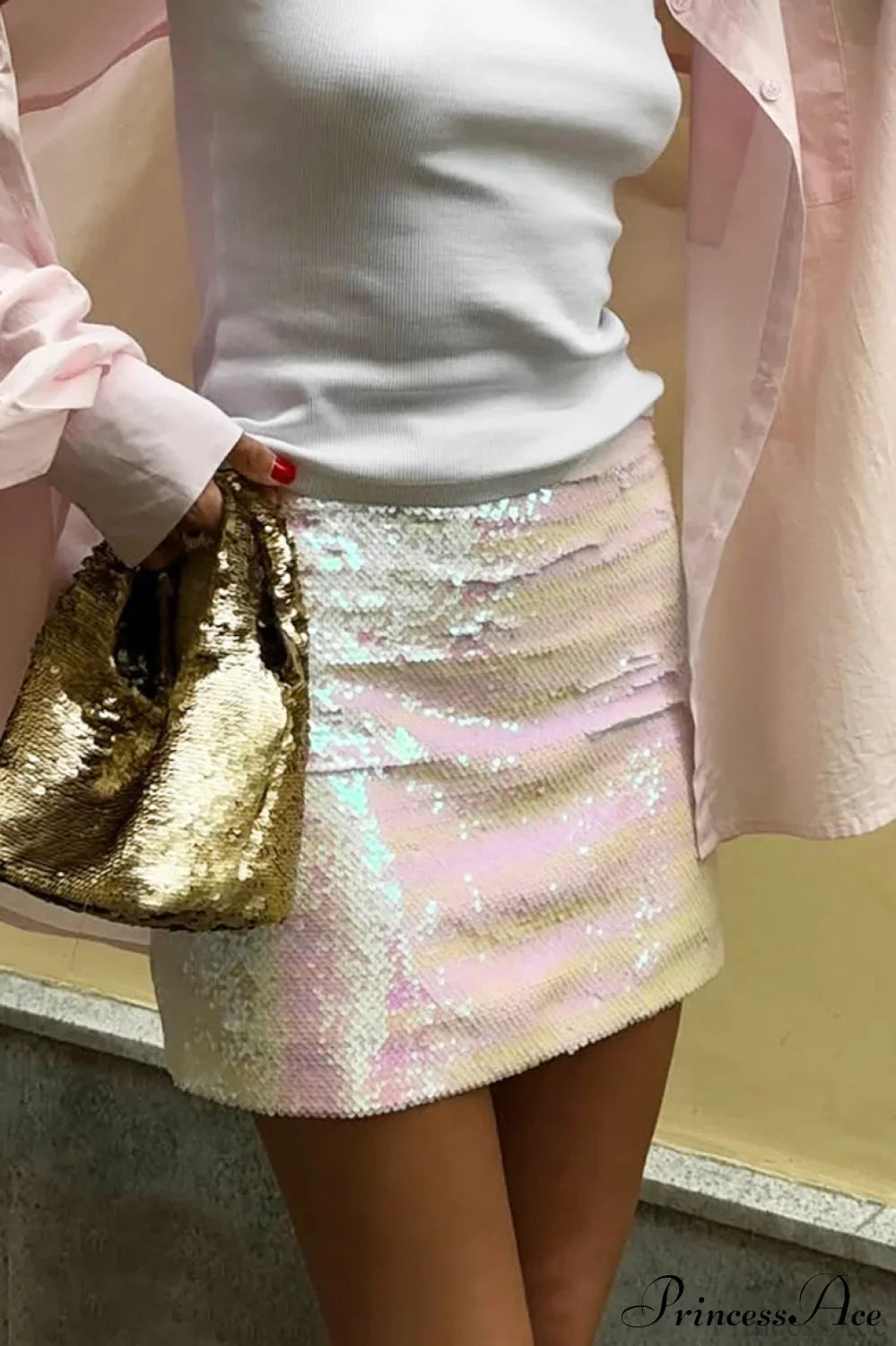 Solid Sequin High Waist Midi Skirt image 3