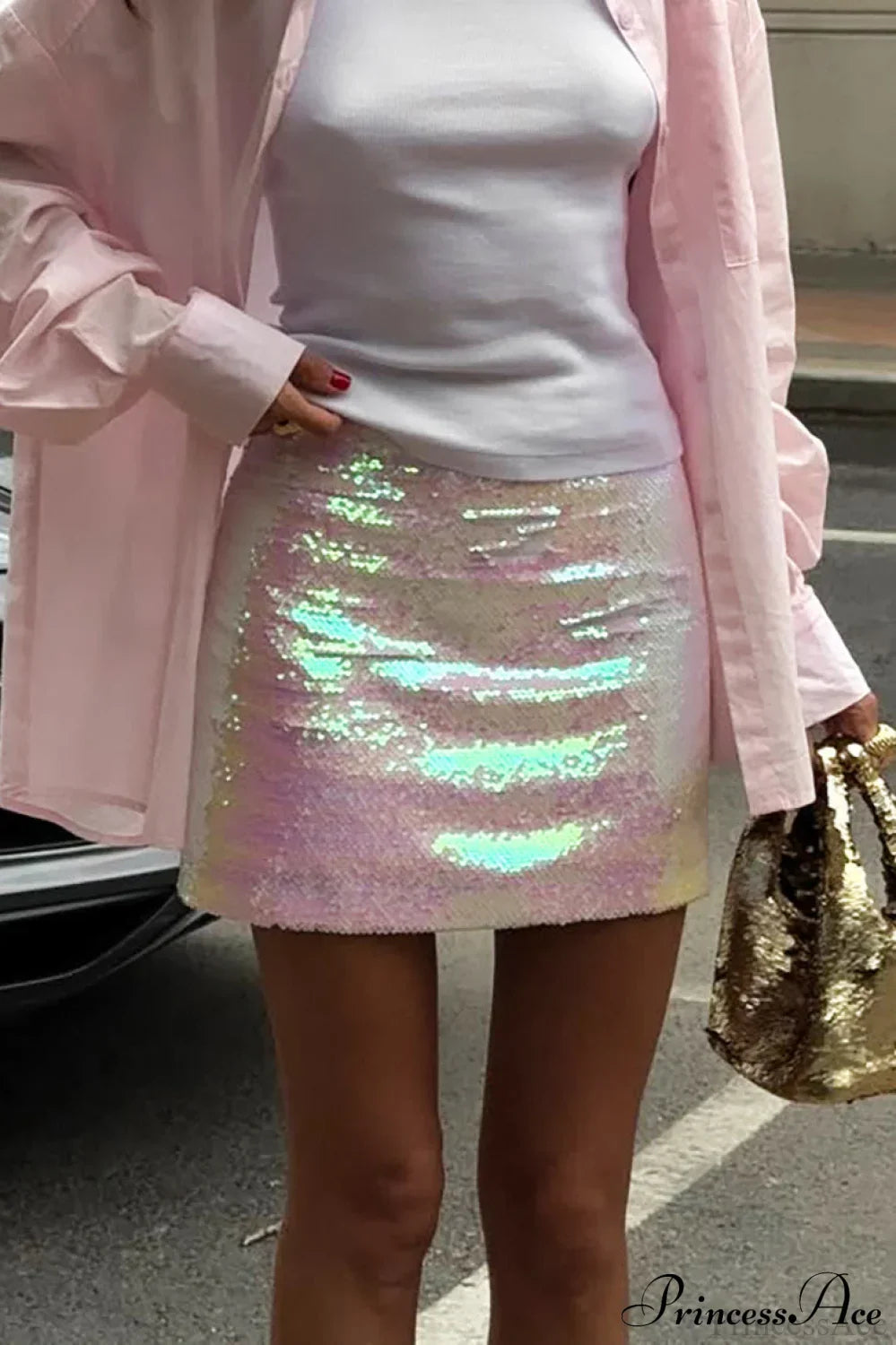 Solid Sequin High Waist Midi Skirt image 4