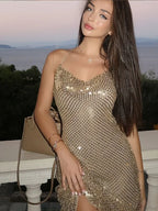 Solid Sequin V Neck Sling Party Dress image 4