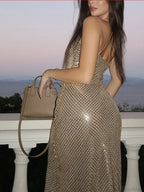 Solid Sequin V Neck Sling Party Dress image 1