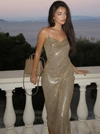 Solid Sequin V Neck Sling Party Dress image 6