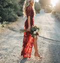 Solid Short Sleeve Lace V-neck Loose Maxi Boho Dress image 1