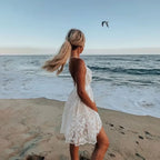 Solid Sleeveless Backless Lace Boho Dress image 3