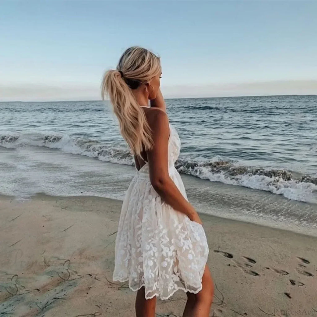 Solid Sleeveless Backless Lace Boho Dress image 2