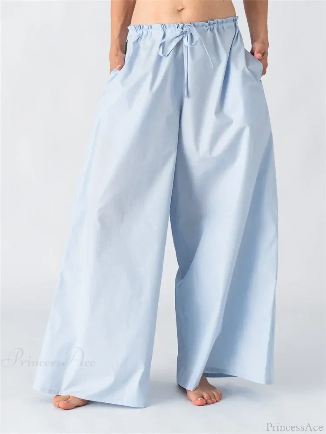 Solid/Striped Baggy Drawstring Casual Wide Pant image 5