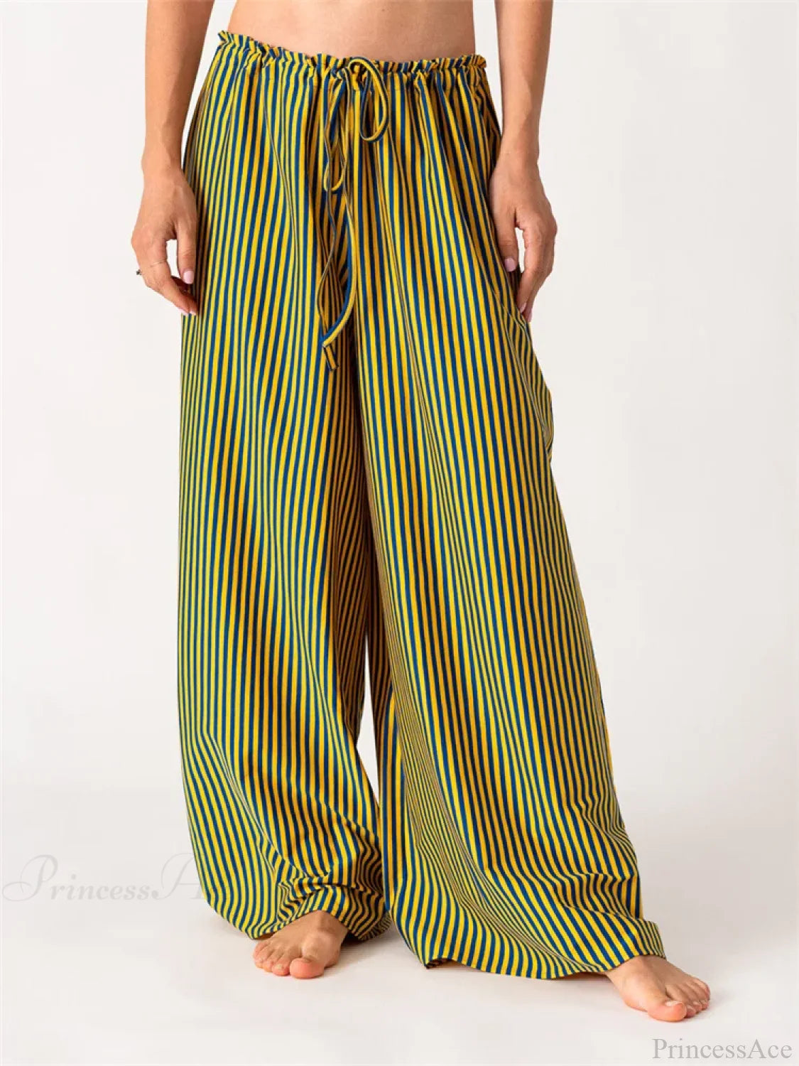 Solid/Striped Baggy Drawstring Casual Wide Pant image 3