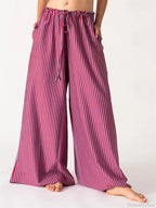 Solid/Striped Baggy Drawstring Casual Wide Pant image 1