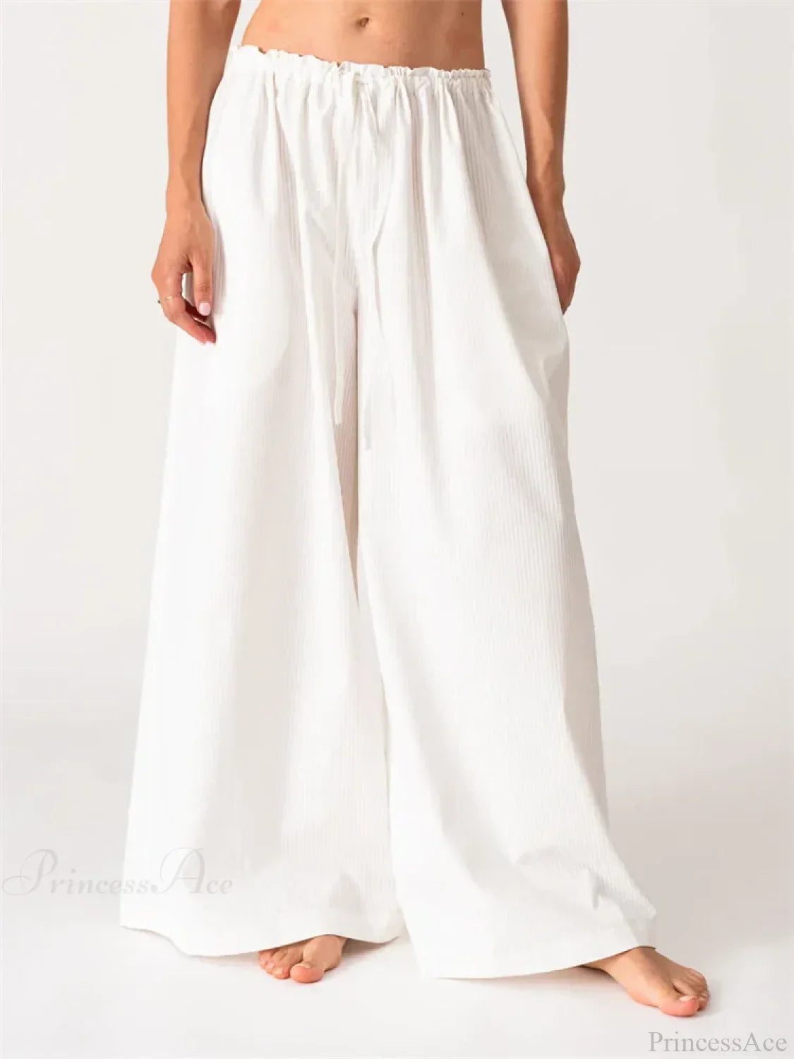 Solid/Striped Baggy Drawstring Casual Wide Pant image 4