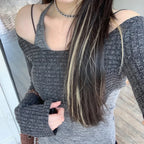 Solid Tank Tie-Up Halter Backless Long Sleeve Knit Top image 3