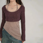 Solid Tank Tie-Up Halter Backless Long Sleeve Knit Top image 6