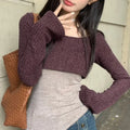 Solid Tank Tie-Up Halter Backless Long Sleeve Knit Top image 5