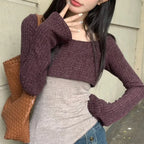 Solid Tank Tie-Up Halter Backless Long Sleeve Knit Top image 5