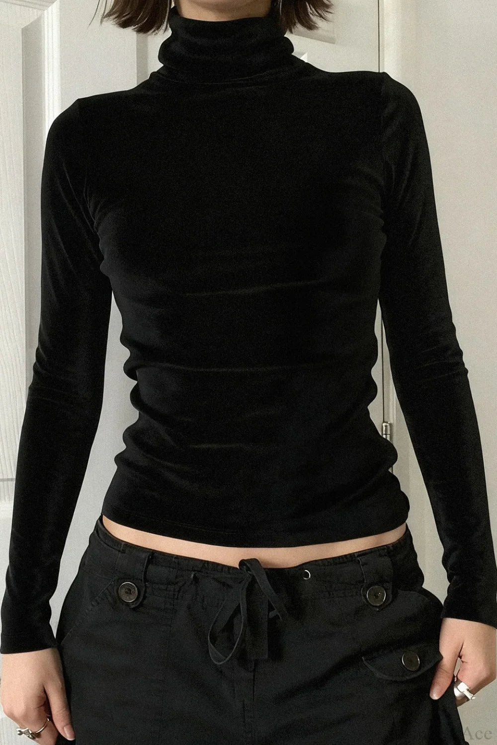 Solid Turtleneck Slim Minimalist Long Sleeve Tee image 5