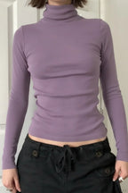 Solid Turtleneck Slim Minimalist Long Sleeve Tee image 2