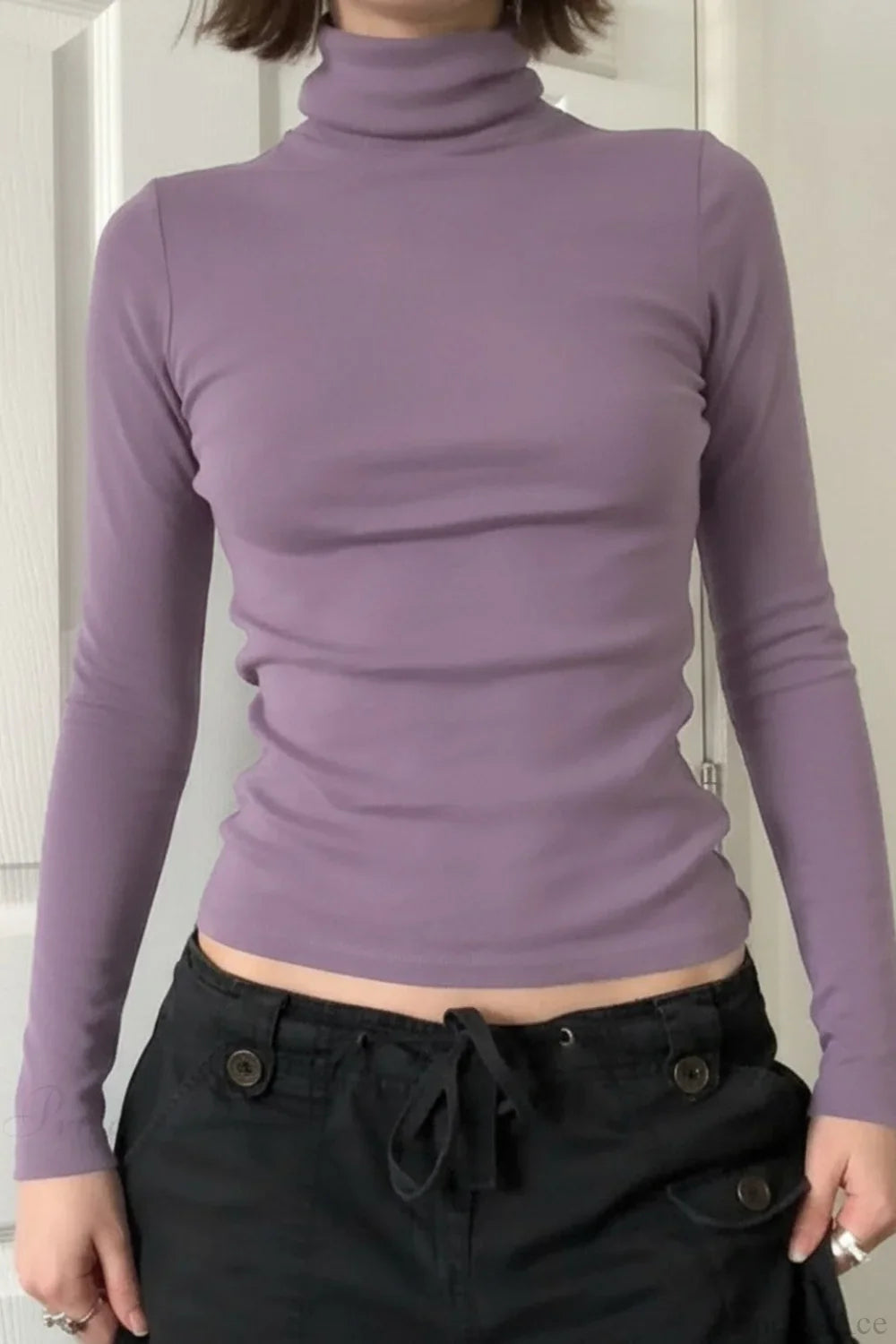 Solid Turtleneck Slim Minimalist Long Sleeve Tee image 2