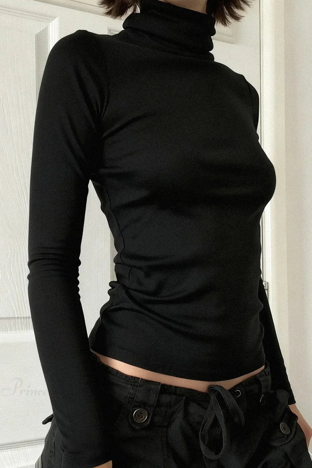 Solid Turtleneck Slim Minimalist Long Sleeve Tee image 6
