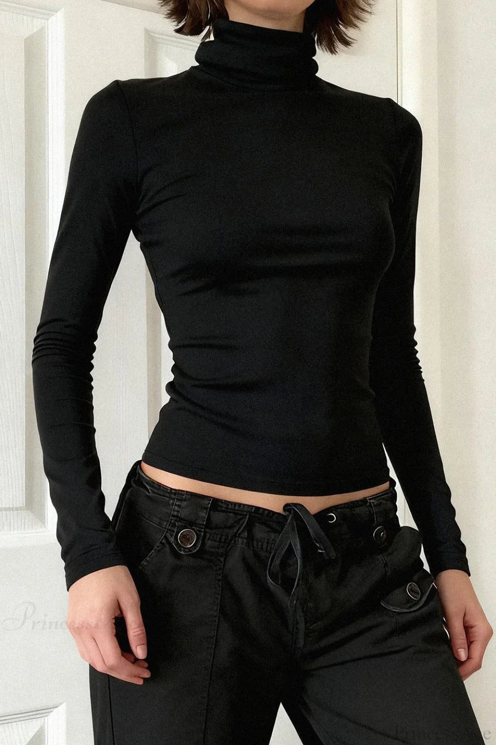 Solid Turtleneck Slim Minimalist Long Sleeve Tee image 4