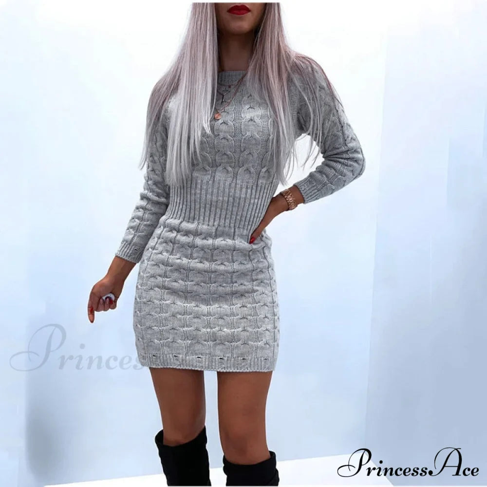 Solid Twist Temperament Waist Sweater Dress image 1