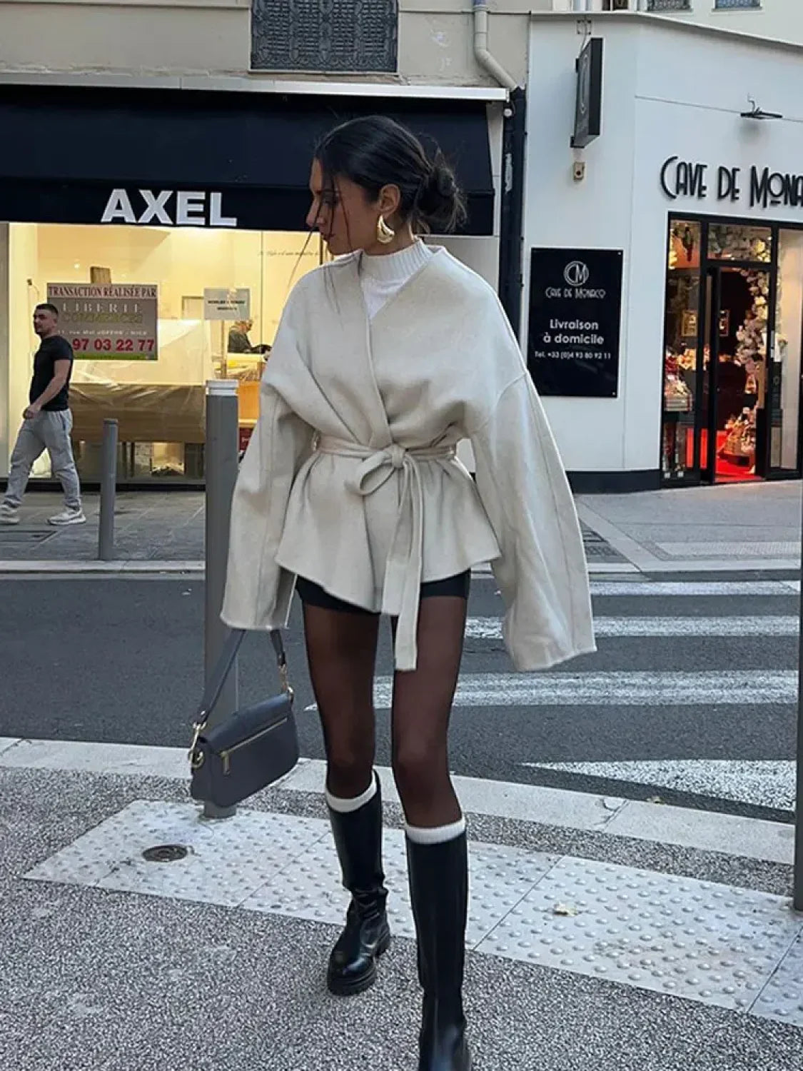 Solid V-neck Lace-up Coat image 1