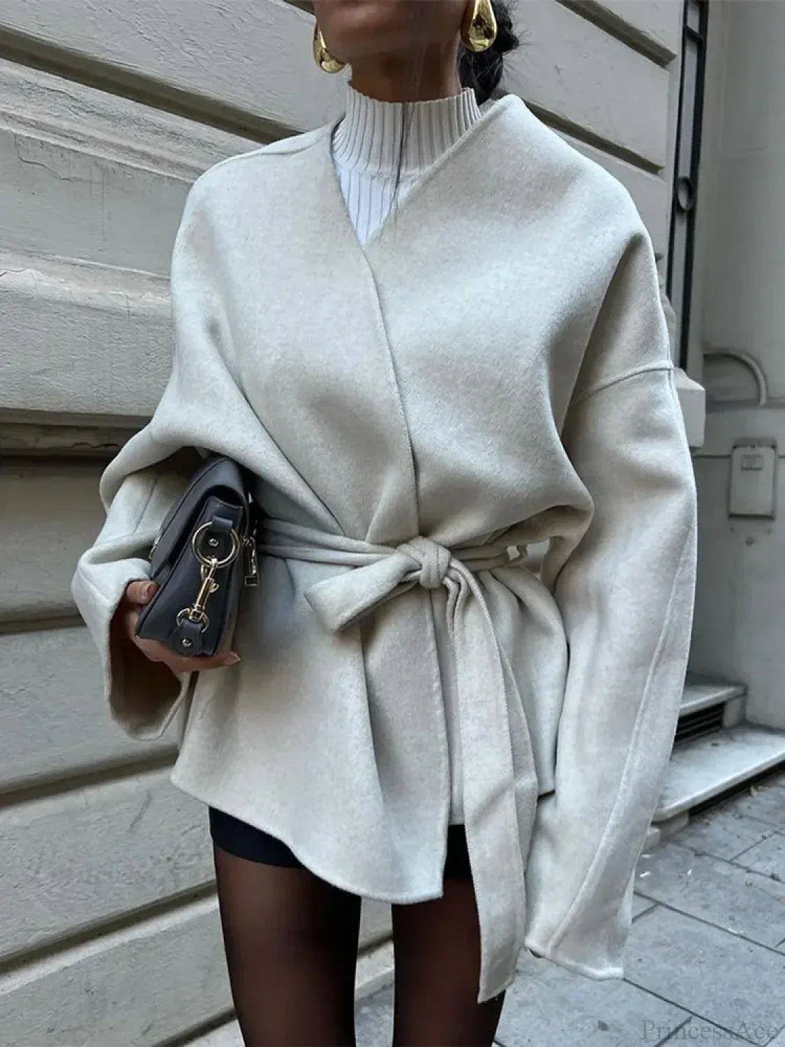 Solid V-neck Lace-up Coat image 4